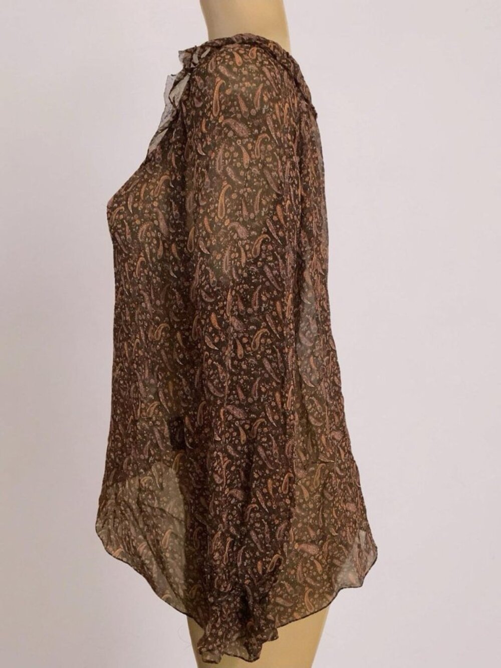 Saint Laurent Paisley Print Ruffled Blouse Top Long Sleeve Authentic Size F44/L - Picture 4 of 11